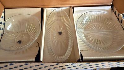 3 PC 1980's Princess House Highlights in Lead Crystal Serving Bowl Set