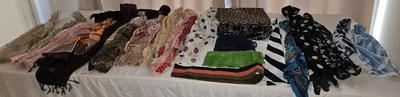 Lot of 23 Vintage and Contemporary Scarves.