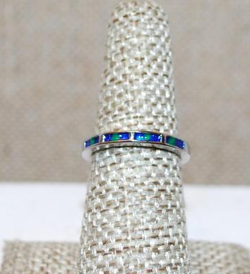 Size 5½ Thin 4 Panel Blue & Green Sections Ring on a .925 Silver Band (2.0g)