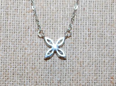 Four Petals Flower PENDANT (½" x ½") on a Silver Tone Necklace Chain 18" L
