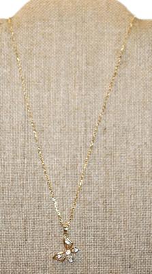 5 Clear Stones Gold Butterfly PENDANT (1" x ¾") on a Gold Tone Necklace Chain 18" L