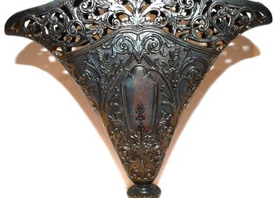 Victorian Style Fan Shaped Vase Silver Plate Ornate - Solid Filigree Fan Shaped Flower Vase, Use for Flowers or Napkins. SEE DETAILS
