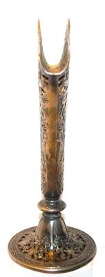 Victorian Style Fan Shaped Vase Silver Plate Ornate - Solid Filigree Fan Shaped Flower Vase, Use for Flowers or Napkins. SEE DETAILS