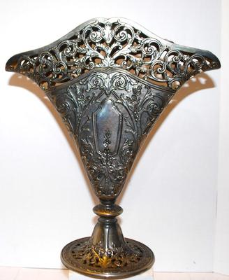 Victorian Style Fan Shaped Vase Silver Plate Ornate - Solid Filigree Fan Shaped Flower Vase, Use for Flowers or Napkins. SEE DETAILS