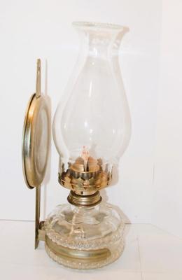 Vintage Oil Lamp with Chimney, Back Reflector and Wick 13" H