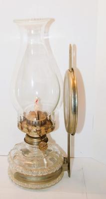 Vintage Oil Lamp with Chimney, Back Reflector and Wick 13" H