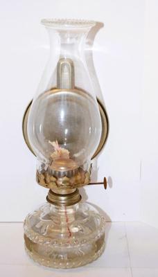 Vintage Oil Lamp with Chimney, Back Reflector and Wick 13" H