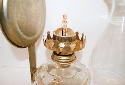 Vintage Oil Lamp with Chimney, Back Reflector and Wick 13" H