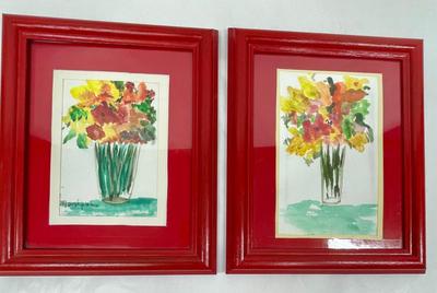 Set of 2 framed Flowers in Vase Watercolors