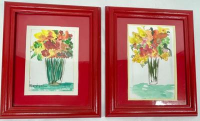 Set of 2 framed Flowers in Vase Watercolors
