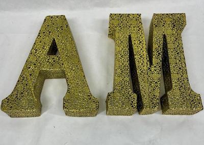 Gold Metal Filigree Capital Block Monogram Letter "A" & "M"