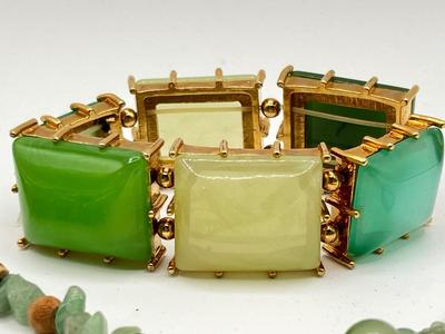 LOT 307J: Green Colored Costume Jewelry: Bracelet, Neclaces, and Earrings