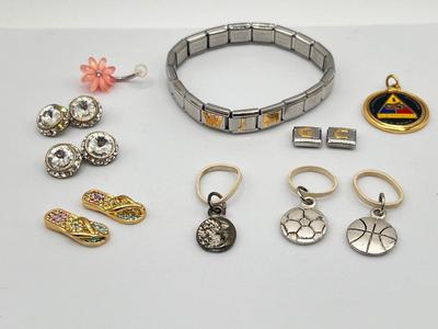 LOT 309J: Costume Jewelry: Symphony 900 AR Bracelet, Charms, Army Pendant and More!