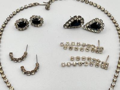 LOT 312J: Silvertone Rhinestone Jewelry: Necklace and Earrings