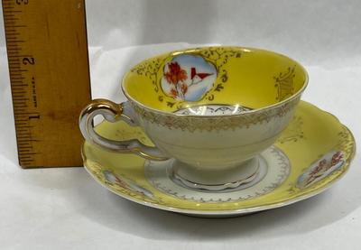 Vintage Ucagco Rose Floral Yellow Demitasse Cup & Saucer