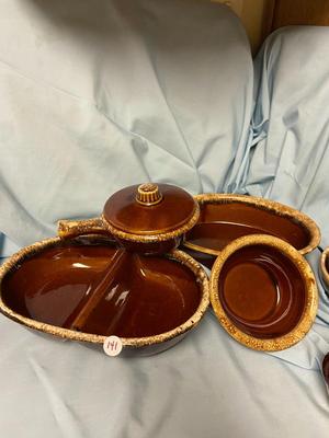 Vintage Hull/H.P. Co Oven Proof Brown Drip Glaze Dinnerware Lot