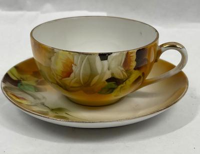 Antique Nippon Hand Painted Teacup & Saucer Set Floral