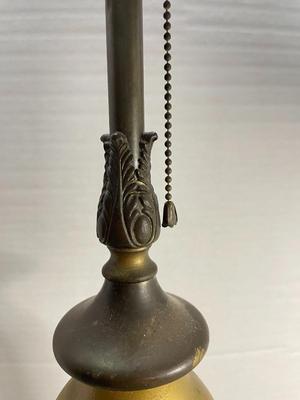 Vintage Art Nouveau Iron Two Bulb Lamp and Glass Shade