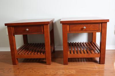 Pair of Cherry Wood End Tables with Drawer