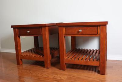 Pair of Cherry Wood End Tables with Drawer