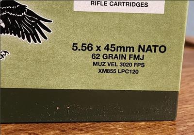 Brand New AMERICAN EAGLE 120 Round Ammo Can 5.56 X 45 NATO 62 Grain Rifle Cartridges