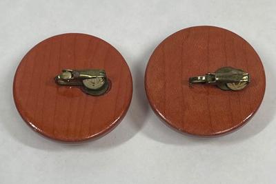 Polished Wood Button Style Clip-on Earrings