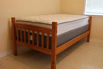 Wood Twin Bed Frame with Serta Mattress and Box Spring