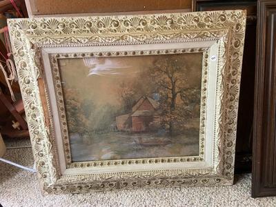 Framed Barn and Canoe Print, Unsigned and Unnumbered