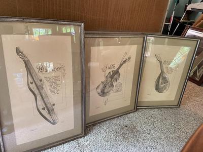 Framed Series of Appalachian Instruments Prints, Signed and Numbered (218/300)