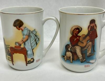 Set of 4 Ceramic Norman Rockwell Coffee Mugs