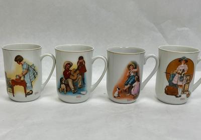 Set of 4 Ceramic Norman Rockwell Coffee Mugs