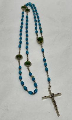 Rosary Beads - Blue - with Silver Tone Cross
