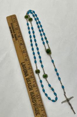 Rosary Beads - Blue - with Silver Tone Cross