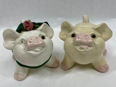 Two Stout Pig Figurines Chalkware