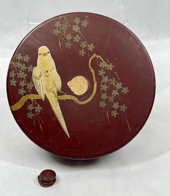 Antique Asian Lacquered Covered box with Parrot bird