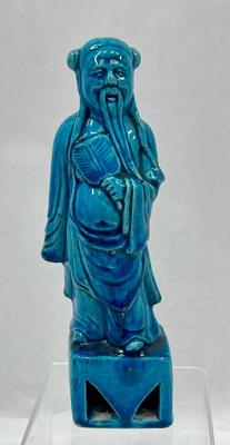 Kiln-Fired Chinese Wise Man with Fan Ceramic Figurine