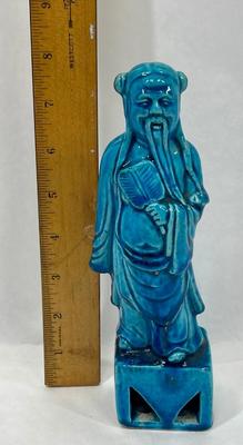 Kiln-Fired Chinese Wise Man with Fan Ceramic Figurine