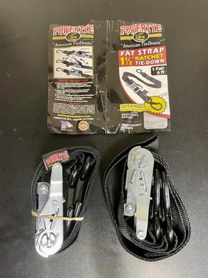 Pair of Black Nylon Webbing 1.5" Ratchet Tie Down Straps