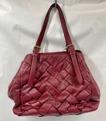 Cole Haan Woven Leather Tote Bag Large Purse Plum color f