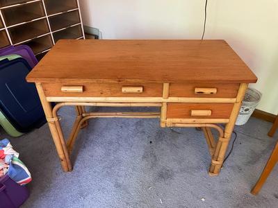 Vintage Bamboo Desk with 3 Drawers