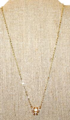 Clear Stones Array Gold Bowtie PENDANT (½" x ½") on a Gold Tone Necklace Chain 16" L