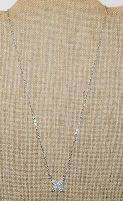 Four Petals Flower PENDANT (½" x ½") on a Silver Tone Necklace Chain 18" L