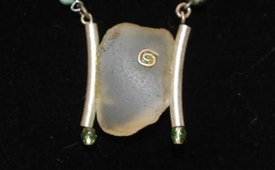 "LakeStone" (Lake Michigan) Necklace with Mother-of-Pearl & Jade-Style Accents 18" L