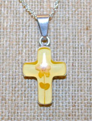 .925 Silver Acrylic Flower Cross PENDANT (¾