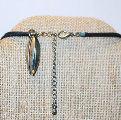 Ostentatious Double Row "Metal Leaves & Ringlets" Necklace on a Black Rope Necklace Chain 14" L