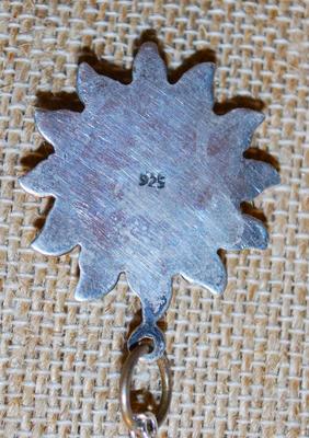 "Sundial" Style Silver .925 PENDANT (1" Diam.) on a Silver Tone Necklace Chain 19" L