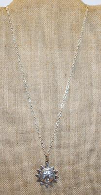 "Sundial" Style Silver .925 PENDANT (1" Diam.) on a Silver Tone Necklace Chain 19" L