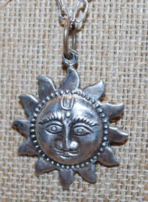 "Sundial" Style Silver .925 PENDANT (1" Diam.) on a Silver Tone Necklace Chain 19" L