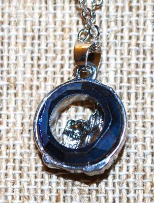 Small .925 Silver Blue Panda & Bamboo PENDANT (¾" Diam.) on Silver Tone Necklace Chain 18" L