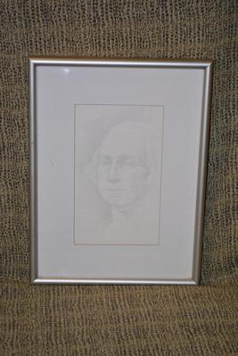 Framed & Matted Minimalist Pencil Drawing of George Washington 16.25”12.25”